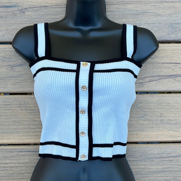 Little Miss Tops - Hello Miss Cream and Black Knit Crop Top NWOT
